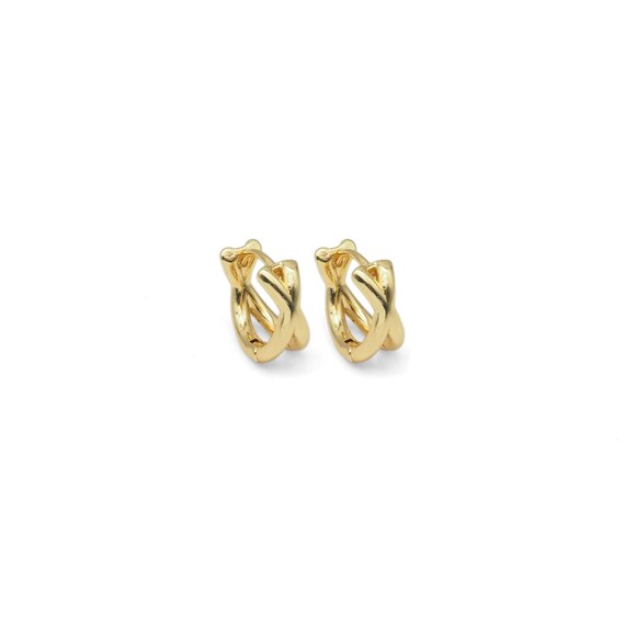 Plain Gold Cross Hoop Earrings, Sku#Y845