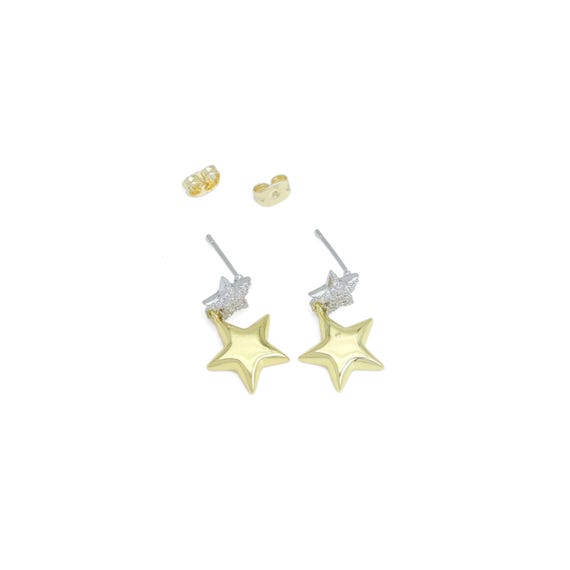Gold Silver Dual Color Five Point Star Dangle Earrings, Sku#Lx665