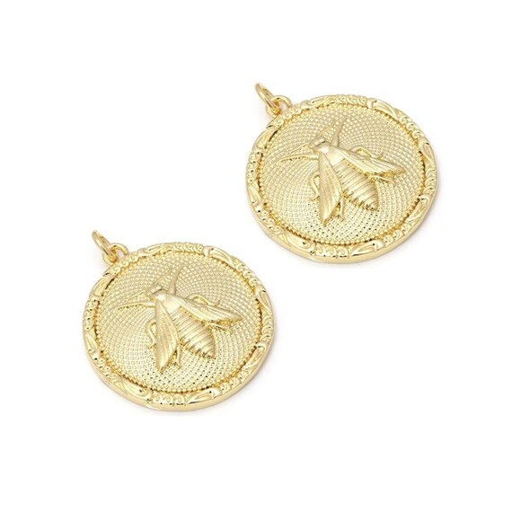 Cz Gold Insect Round Coin Charm, Sku#Lk790
