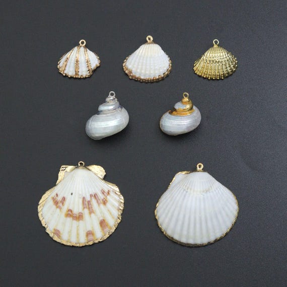Associated Natural Seashell Pendant charm, Gold Trim Shell pendant charm, Assorted Seashells, Sku#EF820