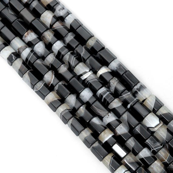11x13mm White Black Barrel Shape Agate Beads, Sku#YK28