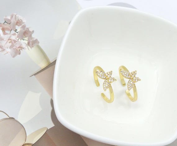 Cz Butterfly Adjustable Ring, Sku#Ld225