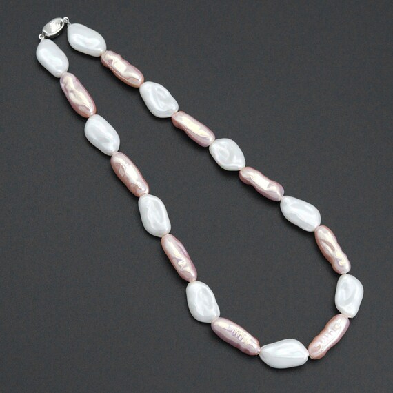 Pink Rosaline White Baroque Pearl Necklace,Sku#Ef694