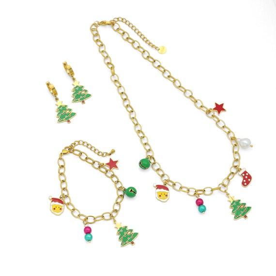 Colorful Enamel Christmas Pendant Link Chain necklace Bracelet Earring, Sku#BXG25