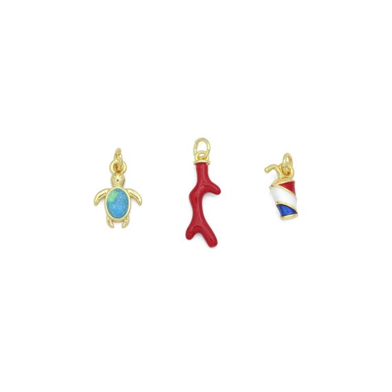 Blue Opal Tortoise Red Coral Coke Pendant charm, Sku#LD765