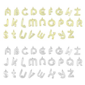 Gold Silver Fluted Alphabet Initial Charm Pendant, Sku#LX944
