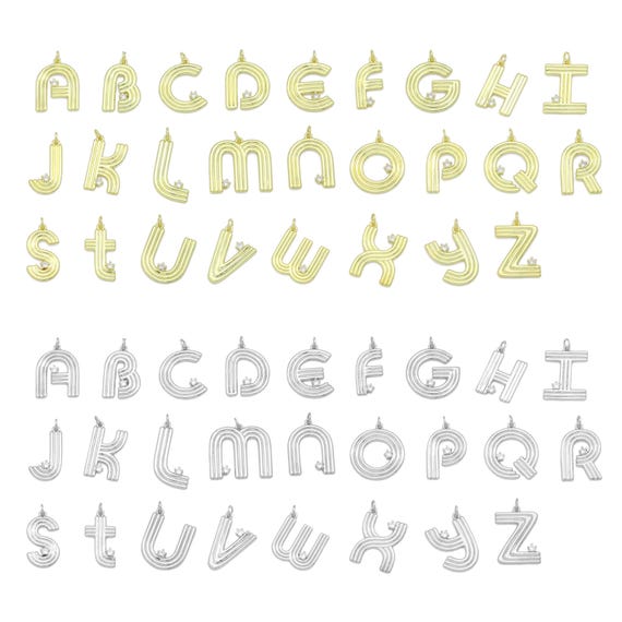 Gold Silver Fluted Alphabet Initial Charm Pendant, Sku#LX944