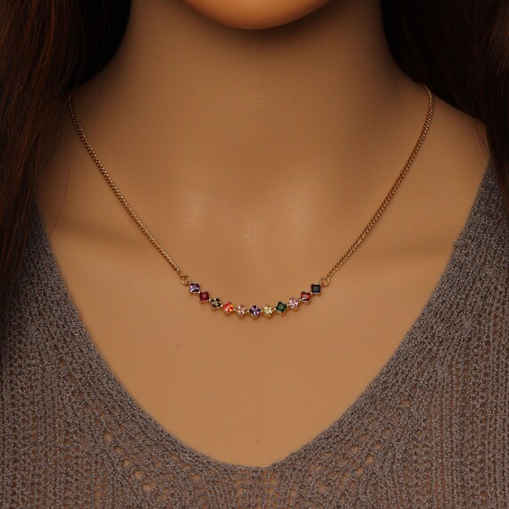 Colorful Cross Diamond Cz Link Gold Adjustable Necklace, Sku#Y826