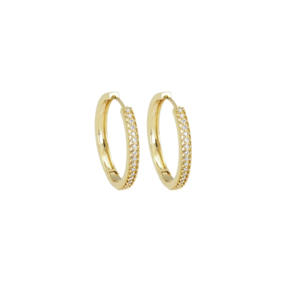 Filigree Clear Cz Gold Hoop Earrings, Sku#Ld516