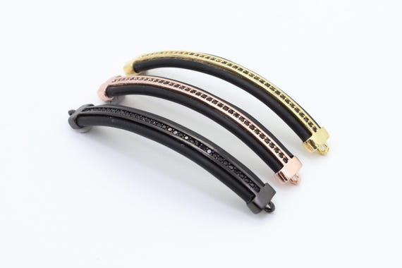 CZ Micro Pave Rectangular Curved Bar with Black Crystal for Bracelet/Necklace, Cubic Zirconia Separator Bar/Connector Bar,54x7mm,sku#G5