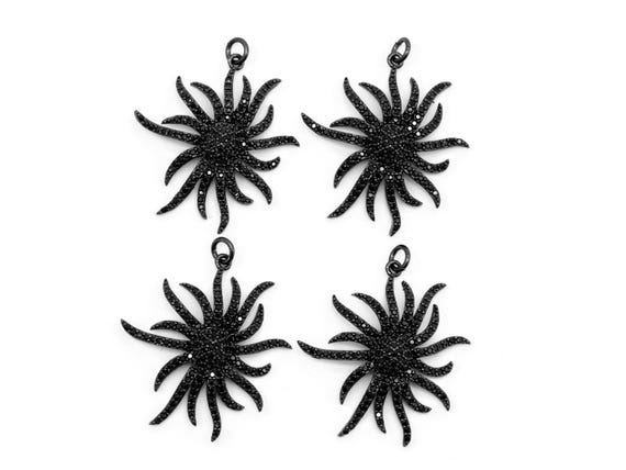 Black Cz Pave On Black Micro Pave Flower Charm Beads, Flower Beads,29X32Mm, Sku#F390|F352