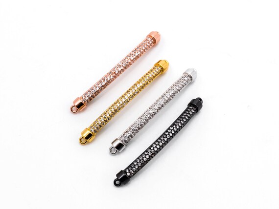 Clear Cz Micro Pave Curved Bar Connector,Silver|Gold|Rose Gold|Gunmetal Round Tube Connector|Link Connector, 4X36Mm,Sku#M218