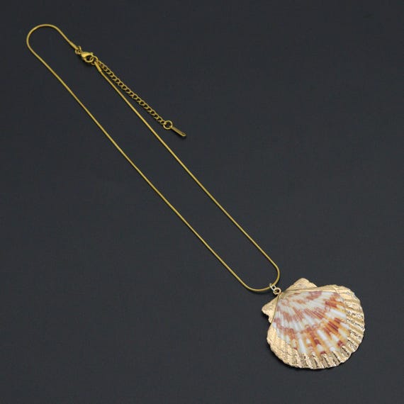 Large Natural Shell Pendant  Necklace , Sku#L741