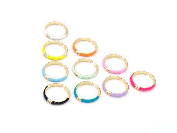 Colorful Enamel Round Adjustable Ring, 18K Gold Filled Cz Open Ring, Statement Ring,3X22Mm,Sku#X265