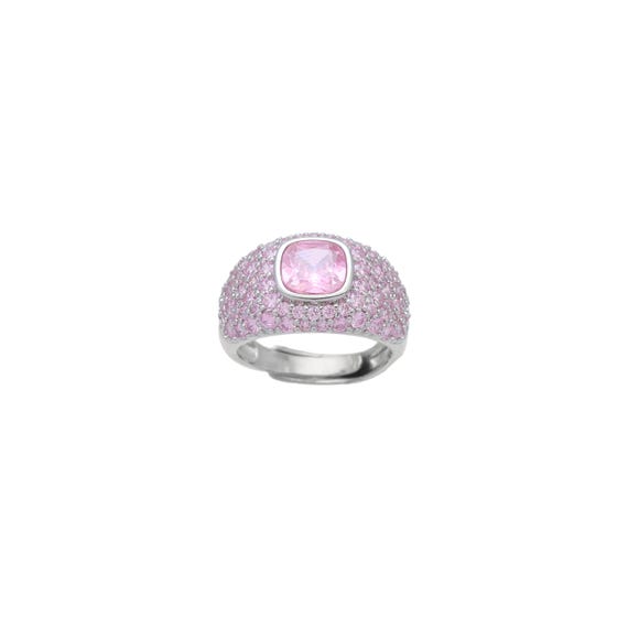 Big Purple Square Cz Statement Adjustable Ring, Sku#A329