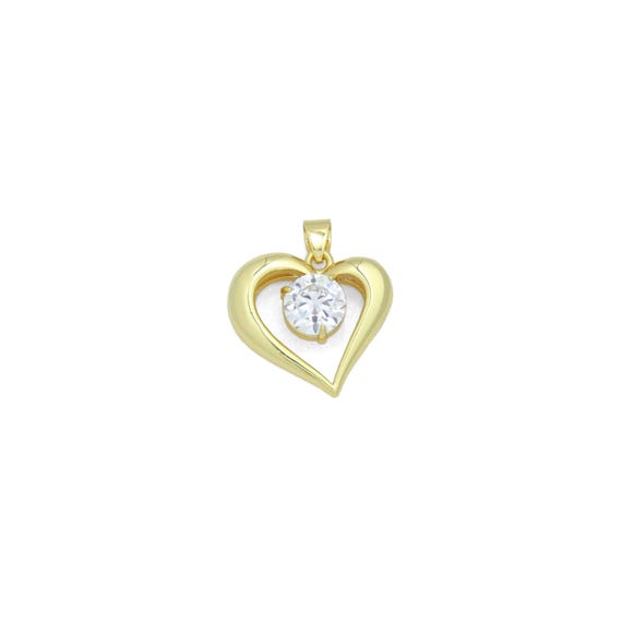 Big Diamond Cz Gold Heart Charm Pendant, Sku#Lk1157