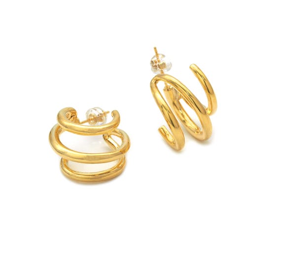 The 18K Gold Swirl Hoop Earrings, Sku#J381