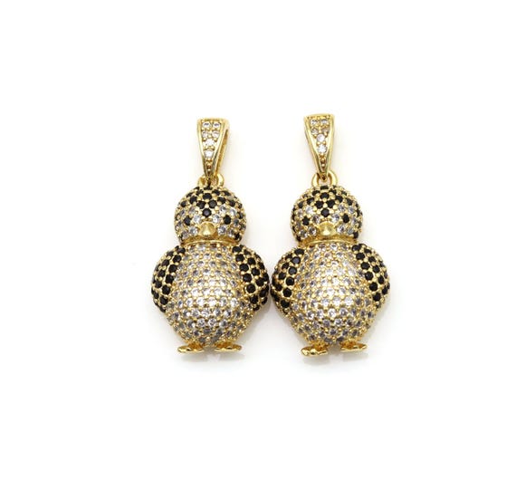 Cz Micro Pave 3D Penguin Shape Pendant, 18K Gold Filled Penguin Charm, Necklace Bracelet Charm Pendant, Sku#Ld165