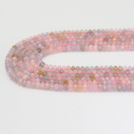 The 4x6mm Genuine Morganite faceted Rondelle Beads, Sku#U1652
