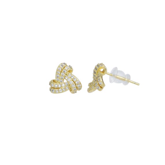 Clear Cz Gold Twisted Knot Stud Earrings, Sku#Y948