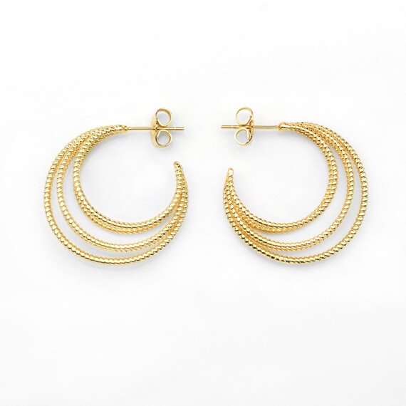 Gold Twisted Lines Moon Cage Earrings, Sku#Lk813