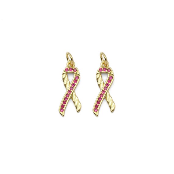 Fuchsia Cz Red Ribbon Charm, Sku#Lx335