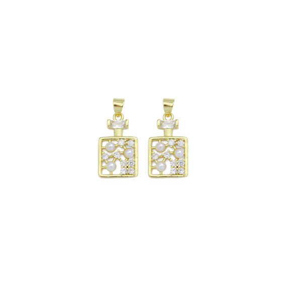 Cz  White Pearl On Square Tag Charm, Sku#Lk924