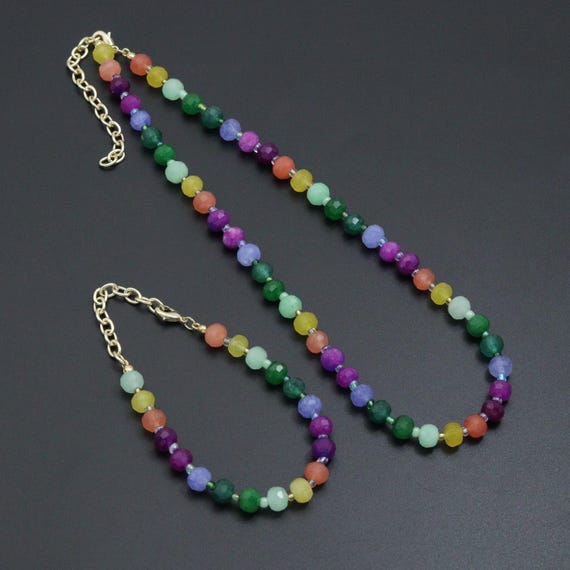 Colorful Jade Beads Adjustable necklace Bracelet, Sku#EF786