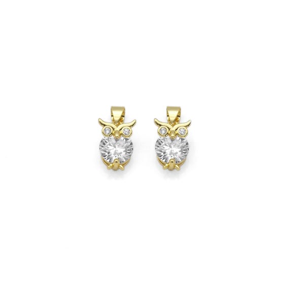 Gold Big Clear Cz Owl Charm, Sku#Lk866