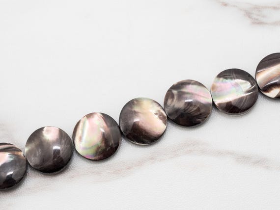 Natural Mother Of Pearl Beads, 10Mm|12Mm|15Mm Brown Plated Mother Of Pearl Flat Coin Beads Strand, 16Inch Full Strand, Sku#T45