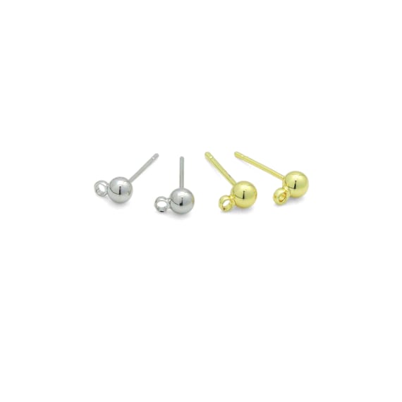 Gold SilverBall Shape Stud Earrings with loop, Sku#A513