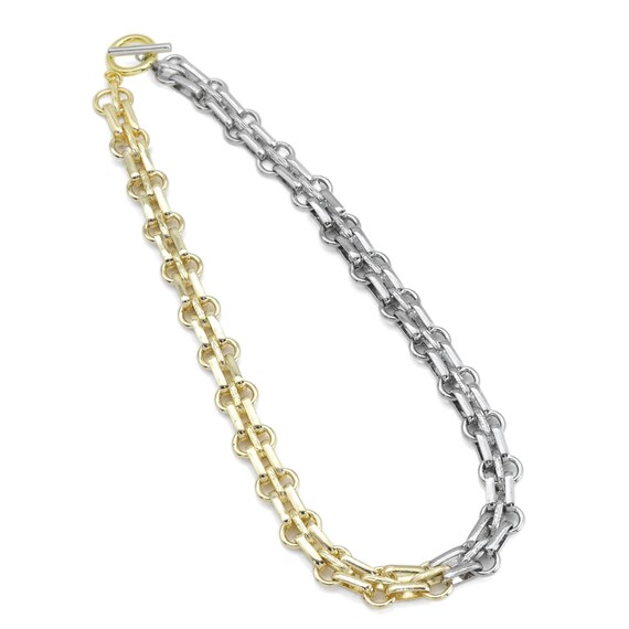 Chunky Gold Silver Mixed Color Chain Necklace, Sku#Ef501