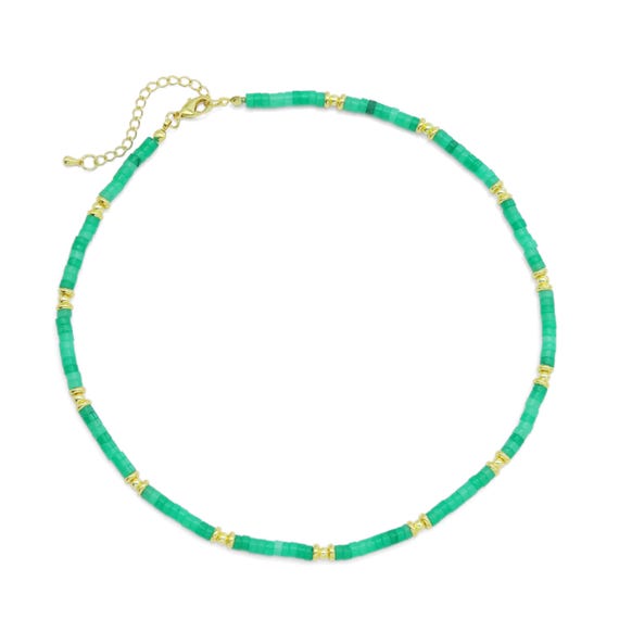 The 4Mm Green Jade Gold Spacer Necklace, Sku#Ef541