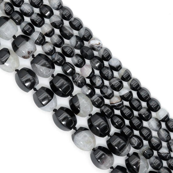 White Black Druzy Agate Faceted Barrel Beads,Sku#YK27