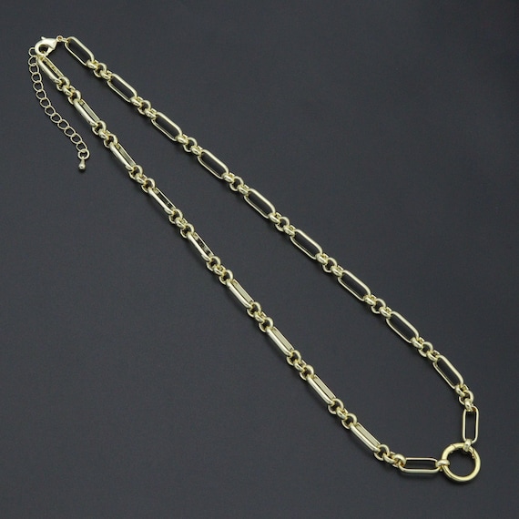 Mixed Papperclip Gold Link Chain necklace with Round Clasp, sku#EF804