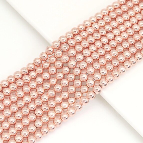 New Trend Color Natural Light Rose Gold Hematite-2|3|4|6|8|10|12Mm Round Smooth Beads-15Inch Full Strand- Light Rose Gold Beads-Sku#S72