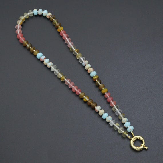 Mixed Roundelee Gemstone Beads necklace, sku#EF813