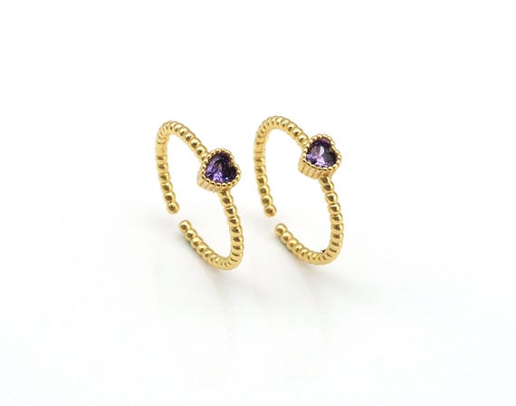 Violet Cz Micro Pave Heart Shape Adjustable Ring,18K Gold Filled Heart Open Ring, Cz Heart Ring, 21Mm,Sku#X227