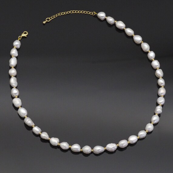Gold Spacer Pearl Necklace, Sku#Ef342