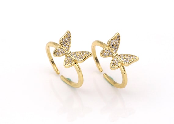 Cz Micro Pave Butterfly Shape Adjustable Ring,18K Gold Filled Butterfly Open Ring, Cz Butterfly Ring, 20Mm,Sku#X215