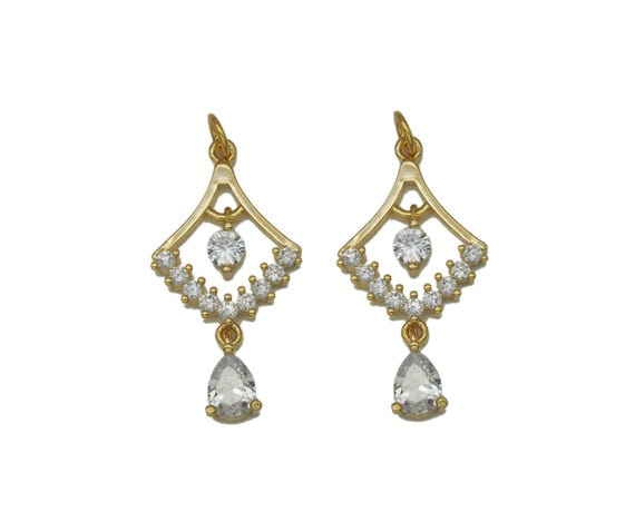 Cz Fan Shape Dangle Charm, Sku#Zx89