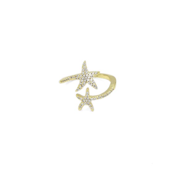 Cz Gold Starfish Adjustable Ring, Sku#Lx418