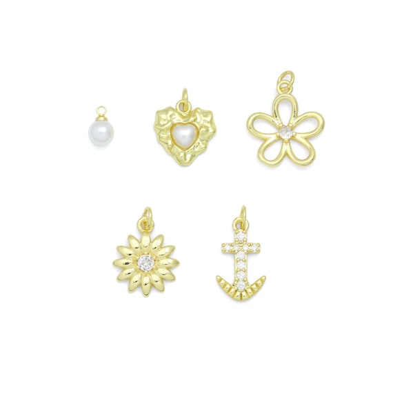 White Pearl, Pearl heart, Sunflower, Anchor, Flower Heart charm, Sku#LD766