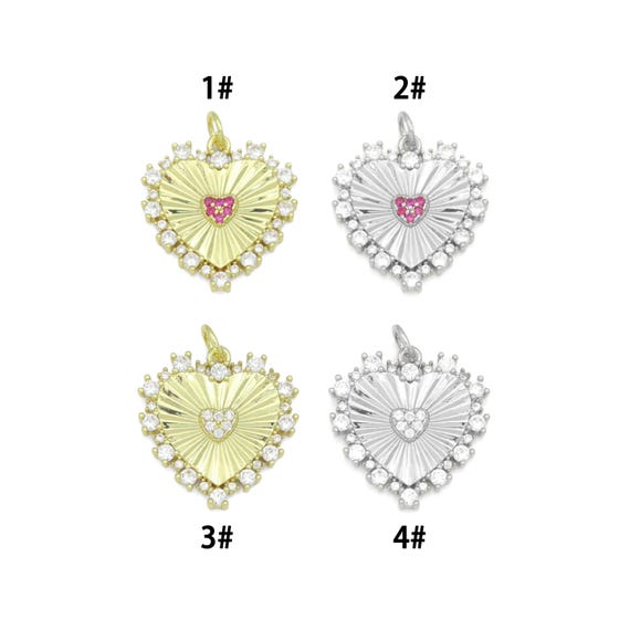 Gold Silver Radiant Heart Charm Pendant, Sku#A518