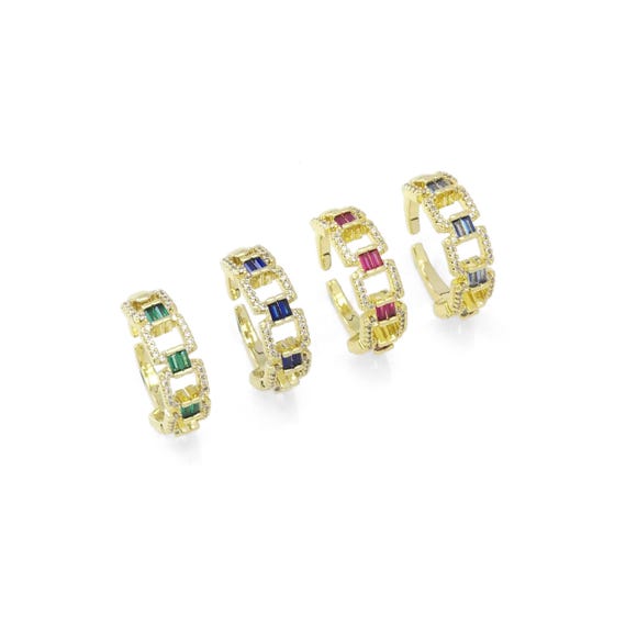 Gold Baguette CZ Chain Link Adjustable Ring, Sku#LX312
