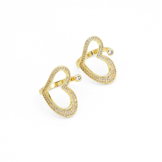 Gold Cz Frame Heart With Dot Adjustable Ring, Sku#Ld412
