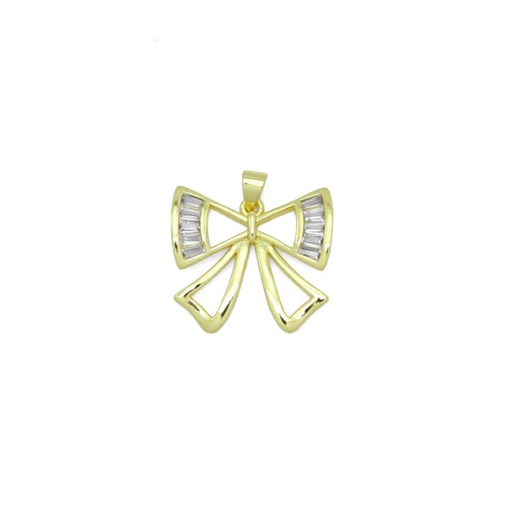 Baguette Cz Gold Bow  Shape Charm Pendant, Sku#Lx747