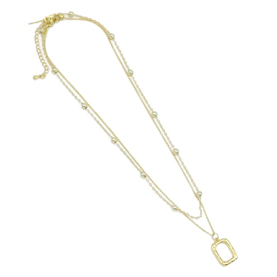 Dainty Gold Chain Frame Rectangle Pendant Necklace, Sku#Ef596
