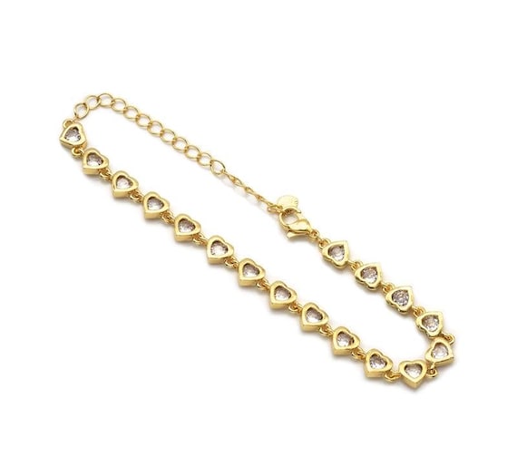 Clear Cz Heart Gold Adjustable Bracelet, Sku#Jl169