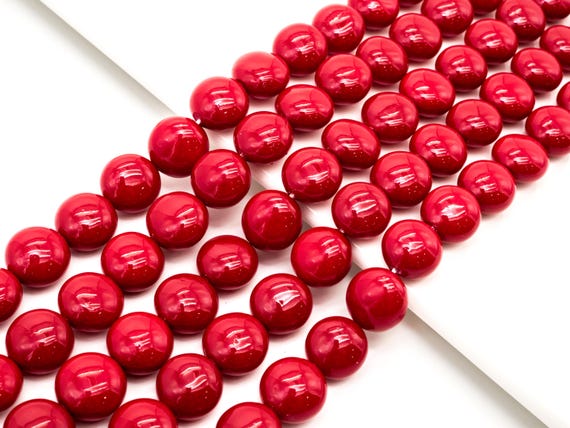Red Natural Mother of Pearl beads,12x8mm Pearl Coin beads, Loose Coin Smooth Pearl Shell Beads, 16inch strand, SKU#T84
